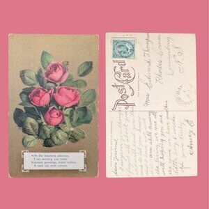 10/$25 Antique Gilded Postmarked Golden Age Floral Postcard Pink Rose